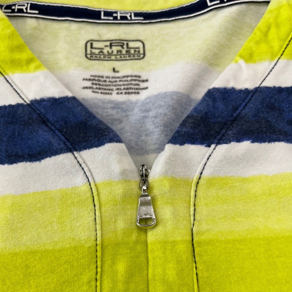 Lauren Ralph Lauren Pullover Women Large Lime Navy 3/4 Sleeve Stripe Zip Top - Picture 6 of 10